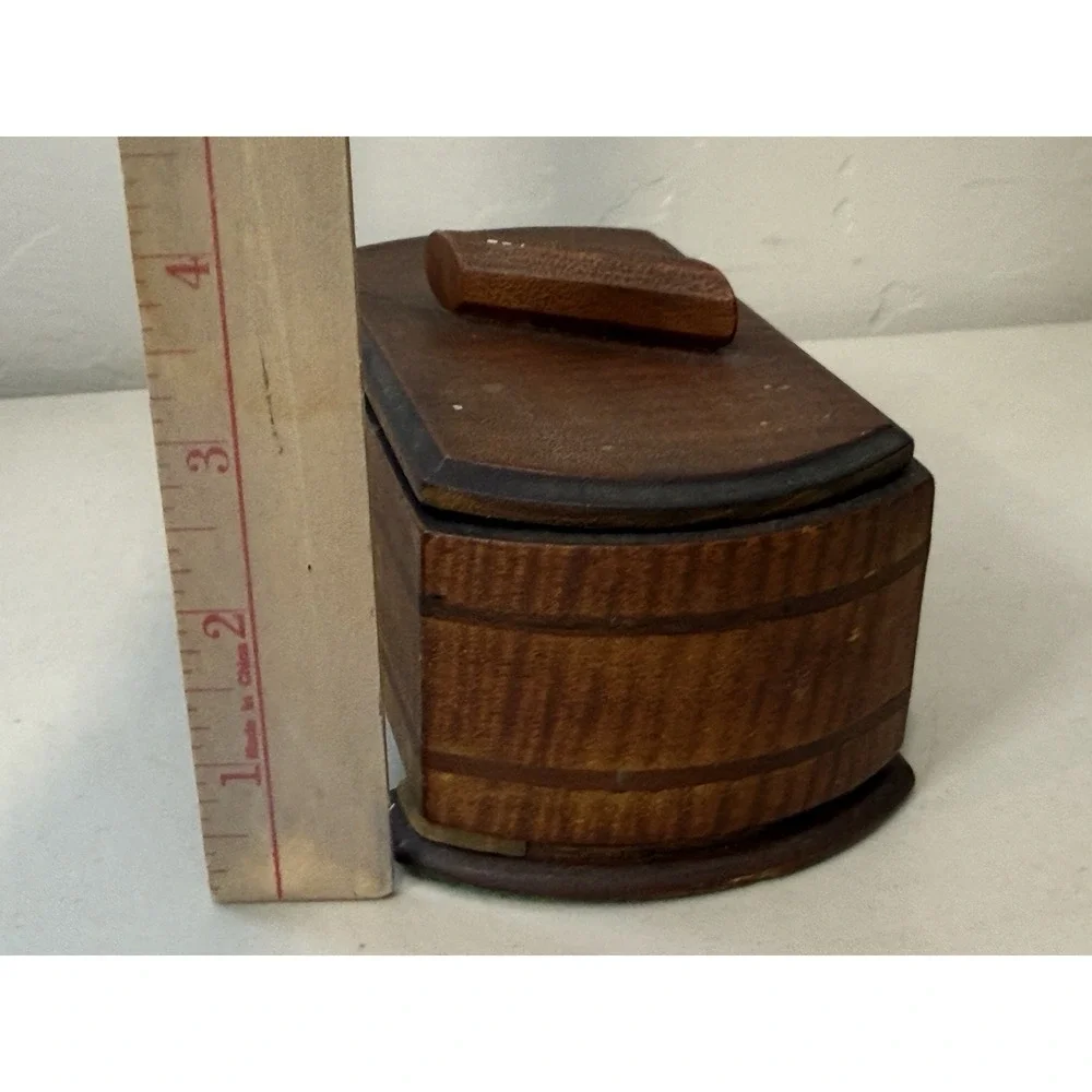 Vintage Art Deco Wood Keepsake Box Satin Lined Celluloid Faux Pearl Lid Insert